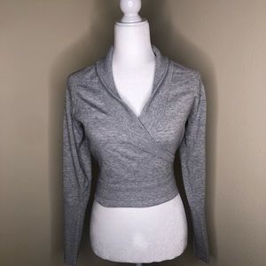 Athleta Gray Wrap-Style Cropped Sweater